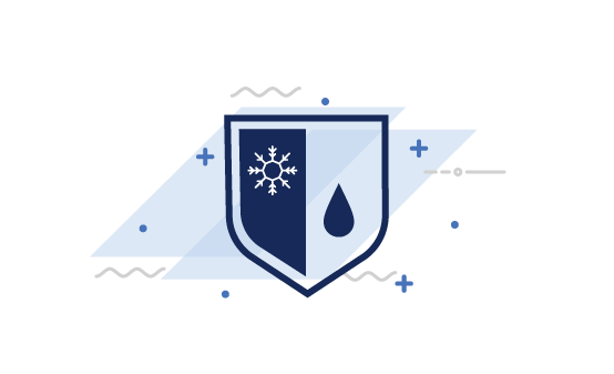 illustration of shield with snowflake and raindrop